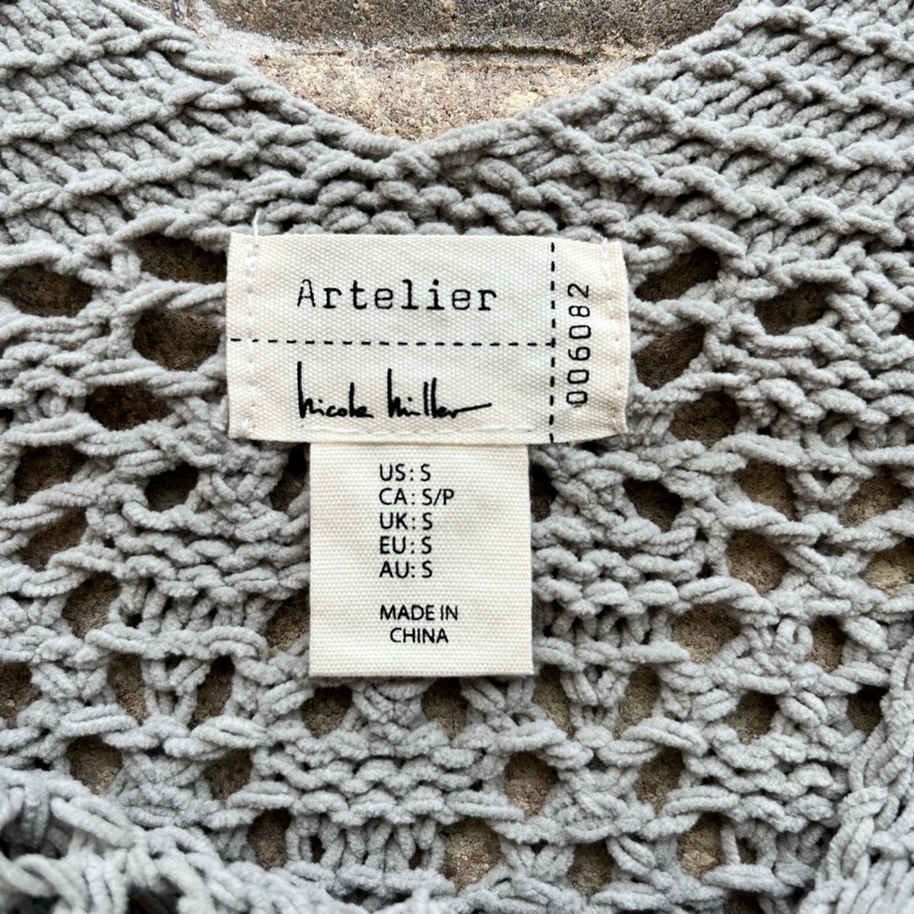 Nicole Miller Artelier Crochet Knit Button Down Sweater- sz Small- Muted Sage - Picture 14 of 14